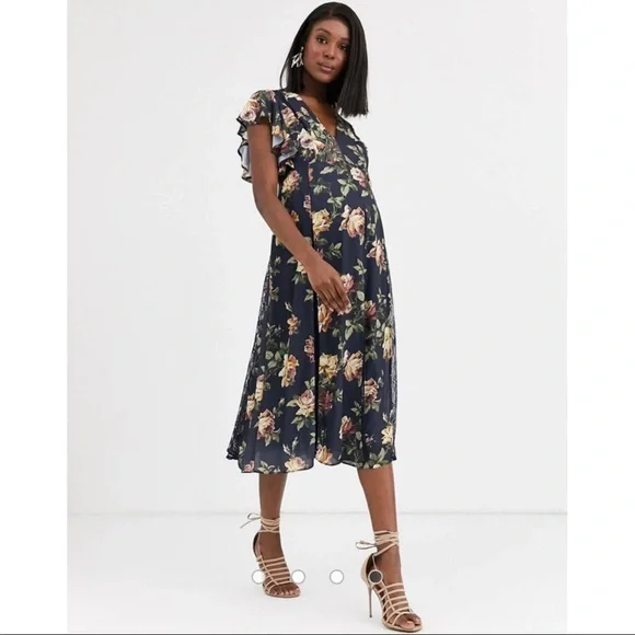 asos maternity lace dress NWT ASOS Maternity Cream Floral Lace Midi Dress Size 14 Elegant Sleeveless